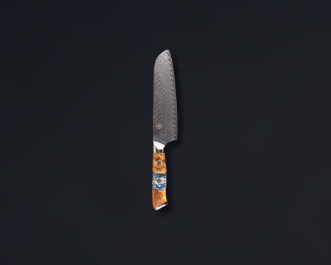 Hasaki Blue Marble Damascus 7″ Santoku Knife