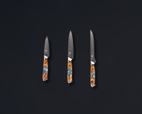 Hasaki Blue Marble Damascus Set of 3