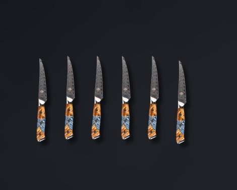 Hasaki Blue Marcle Damascus Steak Knives Set of 6